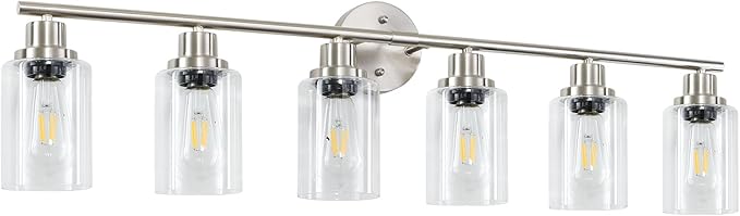 Guliaofo 6-Light Nickel Bathroom Vanity Lights, E26 Modern Bathroom Light