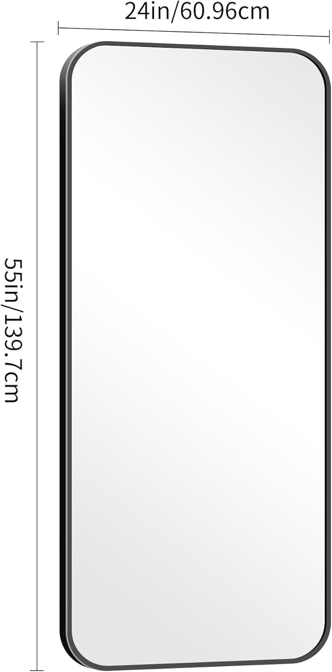24" x 55"Bathroom Mirror, Matte Black Wall Mirror