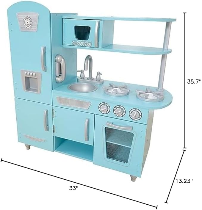 KidKraft Vintage Wooden Play Kitchen with Pretend Ice Maker and Play Phone, Blue