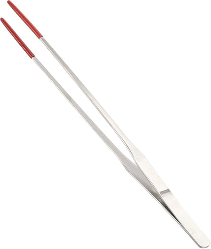 Reptile Feeding Tongs, Stainless Steel Lizard Feeding Tongs, Aquarium Straight Feeding Tweezers for Reptiles with Rubber Tip, Terrarium Feeding Tongs for Gecko, 10.63" Length, Red