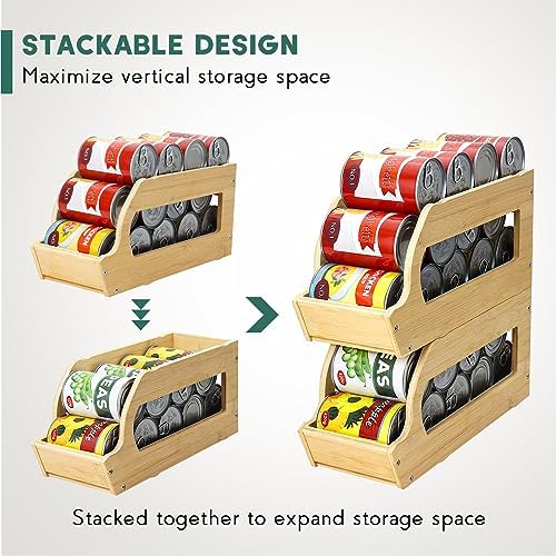 Yumkfoi Bamboo Can Organizers and Storage for Pantry(2 Pack), Stackable
