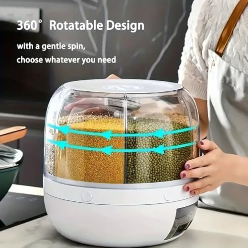 Rice Dispenser, 6-Compartment Rotating Grain Storage Container, Large