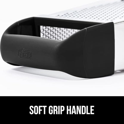 GORILLA GRIP XL 4-Sided Cheese Grater With Container, 100% BPA-Free Stainless Steel Box Graters, Parmesan Shredder, Grate Cheeses, Shred Veggies, Slip Resistant Handle, Dishwasher Safe Zester, Black