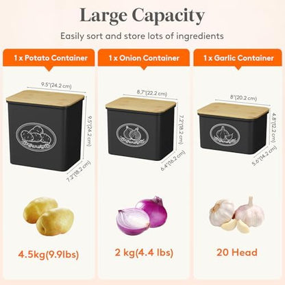 Lifewit Plastic Potato and Onion Storage Bin Box, Set of 3, Black