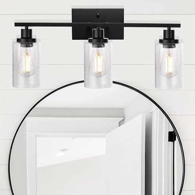 WINSHEN Wall Sconce Lighting 3-Light Matte Black Bathroom Vanity Light Fixtures