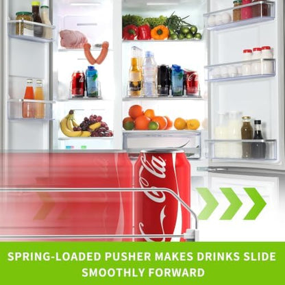 Coanto Drink Organizer for Fridge, Soda Can Organizer for Refrigerator with Automatic Pusher Glide, Adjustable Width Drink Dispenser for Fridge, Holds up to 10 Cans or Bottles, 2 Row