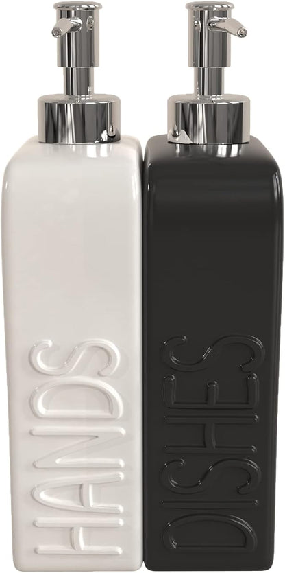 Soap Dispenser Set with Funnel, Non-Slip Silicone Pads, 2 Pack Ceramic