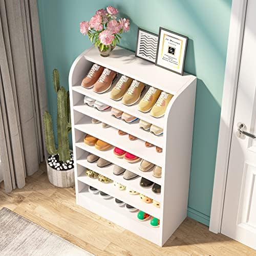 Tribesigns Shoe Rack, 8-Tier Tall Shoe Shelf, Wooden Shoe Storage Cabinet, White