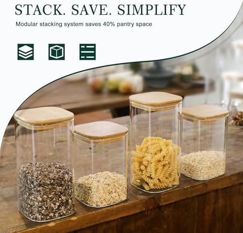 LIBWYS 12-Pack Glass Pantry Storage Jars with Bamboo Lids(0.76/1.22/1.67Qt)