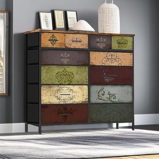 Dresser for Bedroom with 12 Drawers, Tall Fabric Drawer Dresser, Chest of