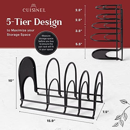 Cuisinel Pan Organizer for Cast Iron, XL 5-Tier Rack, Matte Black 15.9"