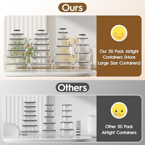 KEMETHY Large 50 PCS Food Storage Containers with Airtight Lids, BPA-Free
