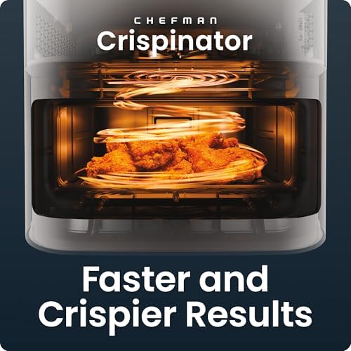 Chefman Crispinator Air Fryer 7-in-1 with 8 Qt Capacity, 450°F Max Temp & TurboFry Pro Technology for Fast, Even Results, Bake, Broil, Dehydrate, Viewing Window, Nonstick Ceramic-Coated Basket