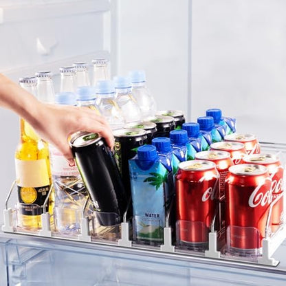 Coanto Drink Organizer for Fridge, Soda Can Organizer for Refrigerator with Automatic Pusher Glide, Adjustable Width Drink Dispenser for Fridge, Holds up to 30 Cans or Bottles, 6 Row