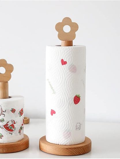 Paper Towel Holder, Wooden Kitchen Roll Stand Organizer Free Standing,