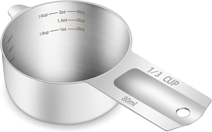 1PCS 1/3Cup Single Measuring Cup, Etched Inner Scale Stainless Steel Measure