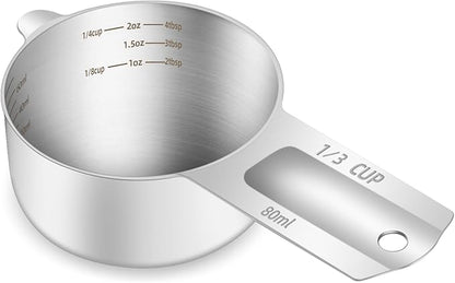 1PCS 1/3Cup Single Measuring Cup, Etched Inner Scale Stainless Steel Measure