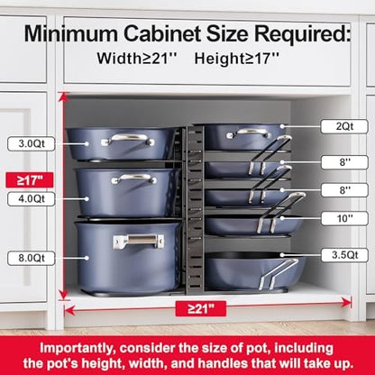 ORDORA Pots and Pans Organizer Under Cabinet 14.6", 8-Tier Adjustable Rack