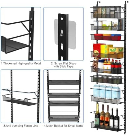 VyGrow Over the Door Pantry Organizer, 8-Tier Over the Door Organizer with Adjustable Basket, Pantry Door Organization for Pantry Kitchen Storage Room Spice Rack, Black