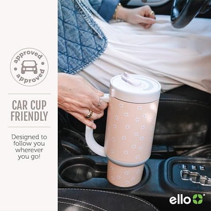 Ello Oasis 40oz Insulated Stainless Steel Tumbler with Straw, Sweet Alyssum