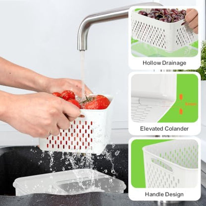 5 Pack Fridge Fruit Storage Containers with Colander, Vent and Handle