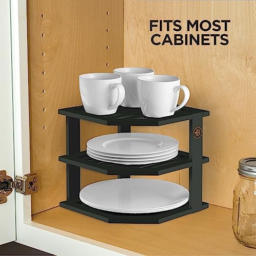 Bambüsi Black 3-Tier Corner Shelf, Kitchen Cabinet Organizer, Bamboo Rack