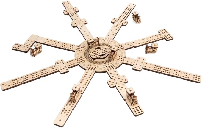 EWA Eco-Wood-Art Mexican Train Domino Game Set - Deluxe Wooden Version with 91 Dominoes, Holders, Locomotives, Station Hub, and Storage Box | Family Board Game
