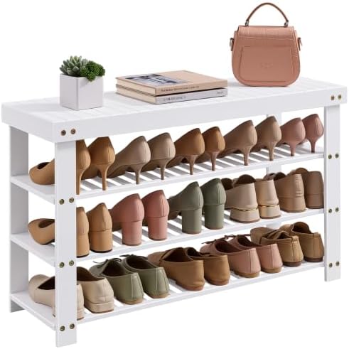 SONGMICS Bamboo Shoe Bench with Seat, 11.3 x 35.2 x 20.5 Inches