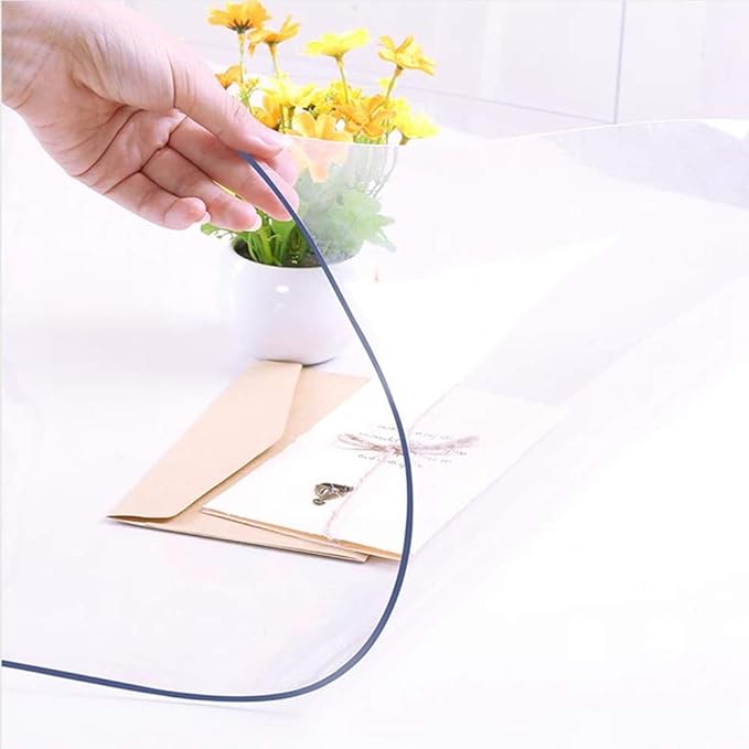 NECAUX Custom 46 x 107 Inch Clear Table Cover Protector, 1.5mm Thick Wood Grain Transparent Table Pad Non-Slip Tablecloth Plastic Protective Pad for Dining Room Table Conference Table Meeting Table