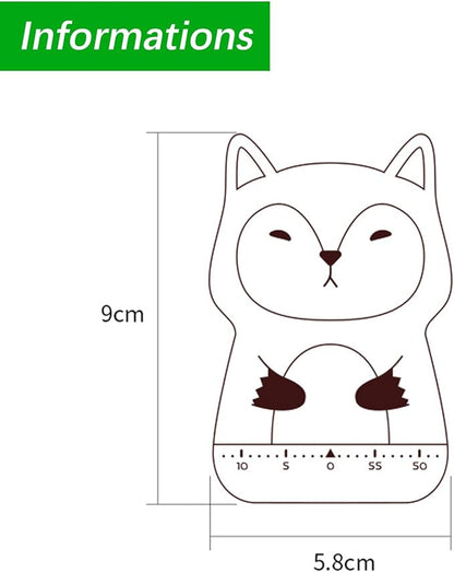 Cute Orange Fox Mechanical Kitchen Timer, 60-Minute Manual Wind Up Countdown