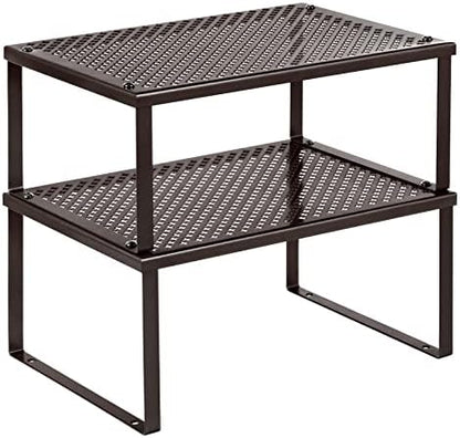 SONGMICS Set of 2 Metal Spice Racks, Stackable Expandable Shelf Risers
