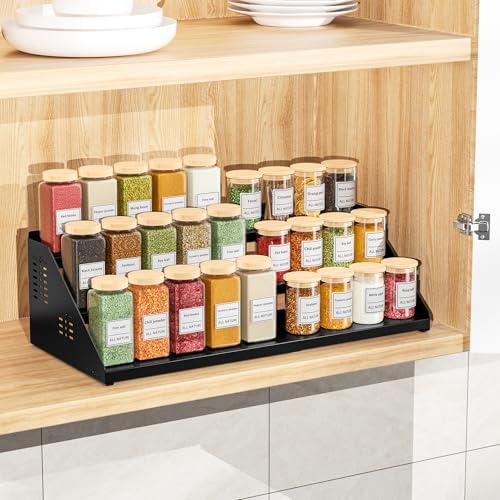 BOIVSHI 3 Tier Spice Rack for Cabinet, Adjustable Shelf, Black