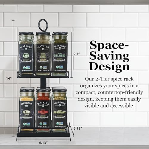 Watkins Countertop Two Tier Rotating Spice Rack, Includes 16 Watkins Organic Spices (16608)