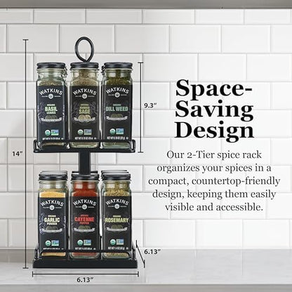 Watkins Countertop Two Tier Rotating Spice Rack, Includes 16 Watkins Organic Spices (16608)