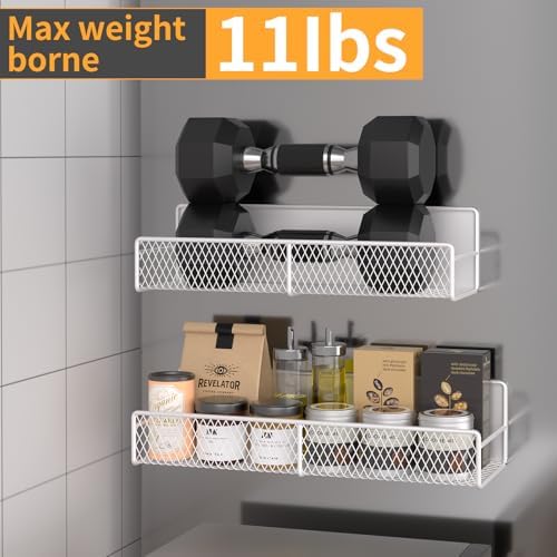 DTUQYX Magnetic Spice Rack for Refrigerator, 4 Pack 100% Metal Strong Magnet Fridge Shelves, Space Saving Spice Organizer, No Drilling Moveable Home Kitchen Laundry Room Storage Organization, White