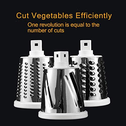 Manual Rotary Potato Grater Kitchen Mandoline Vegetable Slicer，with 3 Interchangeable Blades，Easy to use (White)