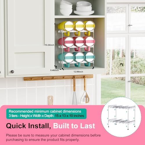 Reusable Stackable with Handle Compartment Water Bottle Tumbler Organizer for Stanley 40oz with Handle Cup, Stanley Accessories for Pantry, Cabinet & Kitchen Organization and Storage,3 Tier Hold 9