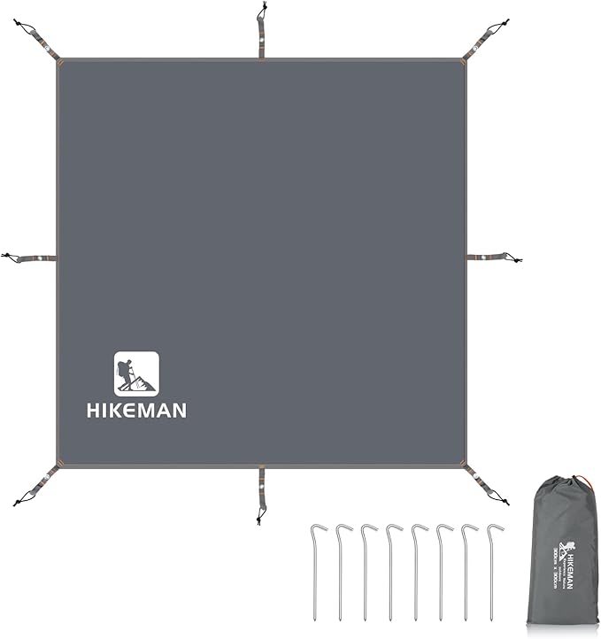 Hikeman Tent Footprint - Waterproof Camping Tarp, Heavy Duty Tent Floor Saver, Ultralight Ground Sheet Mat for Hiking, Backpacking, Hammock, Beach - Storage Bag Included(PU3000mm,300 * 300CM)