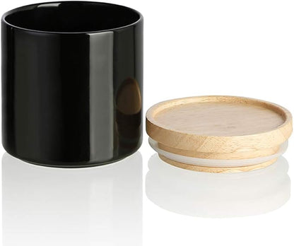 Sweejar Kitchen Canisters Ceramic Food Storage Jar, Stackable Containers with Airtight Seal Wooden Lid for Serving Ground Coffee, Tea, Sugar, Salt and More - 16 Fl Oz (Black)