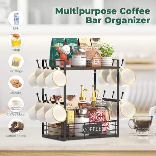 EsLuker.ly Coffee Mug Cup Holder Tree Bar Station Organizer, 2 Tier Brown