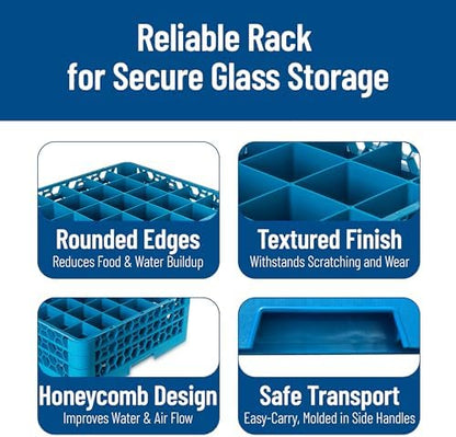 Carlisle FoodService Products RG36-214 OptiClean 36 Compartment Glass Rack with 2 Extenders, 2-15/16" Compartments, Blue (Pack of 3)