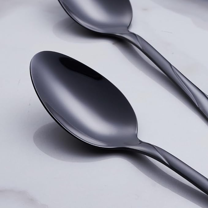 Black Silverware Set for 8, 40-Piece Stainless Steel Flatware Set, Shiny Black Metal Cutlery Set, Include Fork, Knife and Spoon Set, Dishwasher Safe