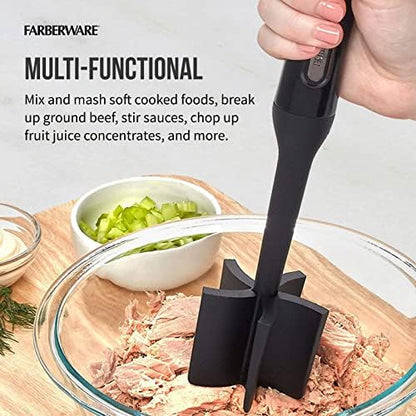 Farberware Meat Masher and Chopper Tool with 5 Beveled Blades - Ground Beef Chopper, Potato Masher, Batter Stirrer - Heat Resistant to 450 F, Dishwasher Safe