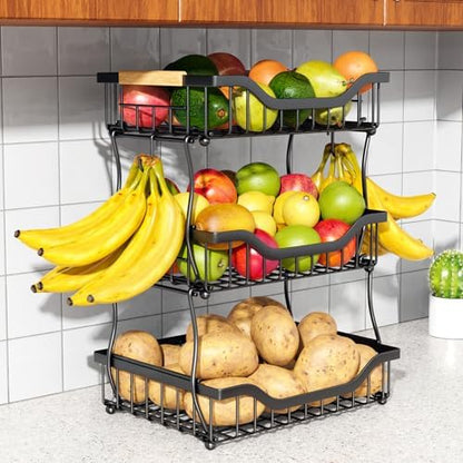 OKZEST 3-Tier Fruit Basket Fits Under Standard Upper Cabinet, 17.2" H