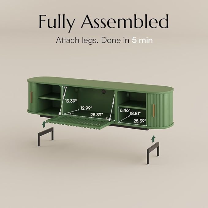 POVISON Fully-Assembled Modern Green TV Stand