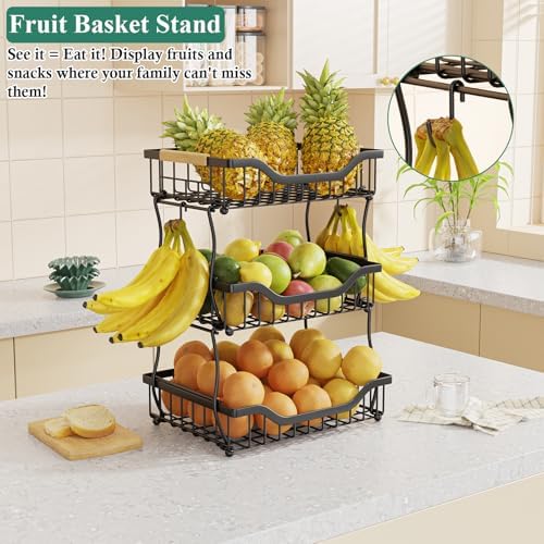 OKZEST 3-Tier Fruit Basket Fits Under Standard Upper Cabinet, 17.2" H