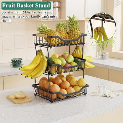 OKZEST 3-Tier Fruit Basket Fits Under Standard Upper Cabinet, 17.2" H