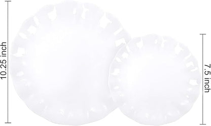 LIYH 24 Pcs White Plastic Plates Reusable - Unbreakable Party Plates, Microwave & Dishwasher Safe Camping Plate Sets Perfect for Parties, Birthday, Picnics, BPA Free (12Guests)