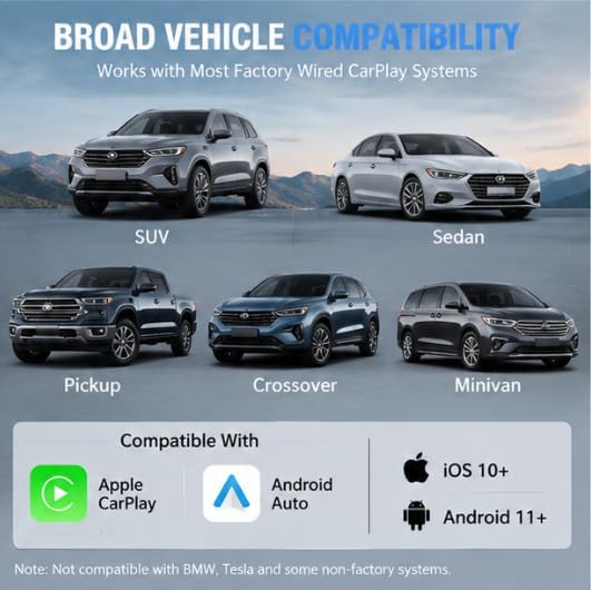 Wireless CarPlay Adapter for Volvo VNR 2022-2026 Heavy Truck- Slim Mini USB Design with Type-C Extension for Stable Zero-Latency Connection