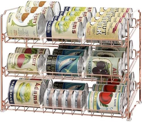 Simple Houseware 3-Tier Stackable Can Organizer Rack 36 Cans, Rose Gold